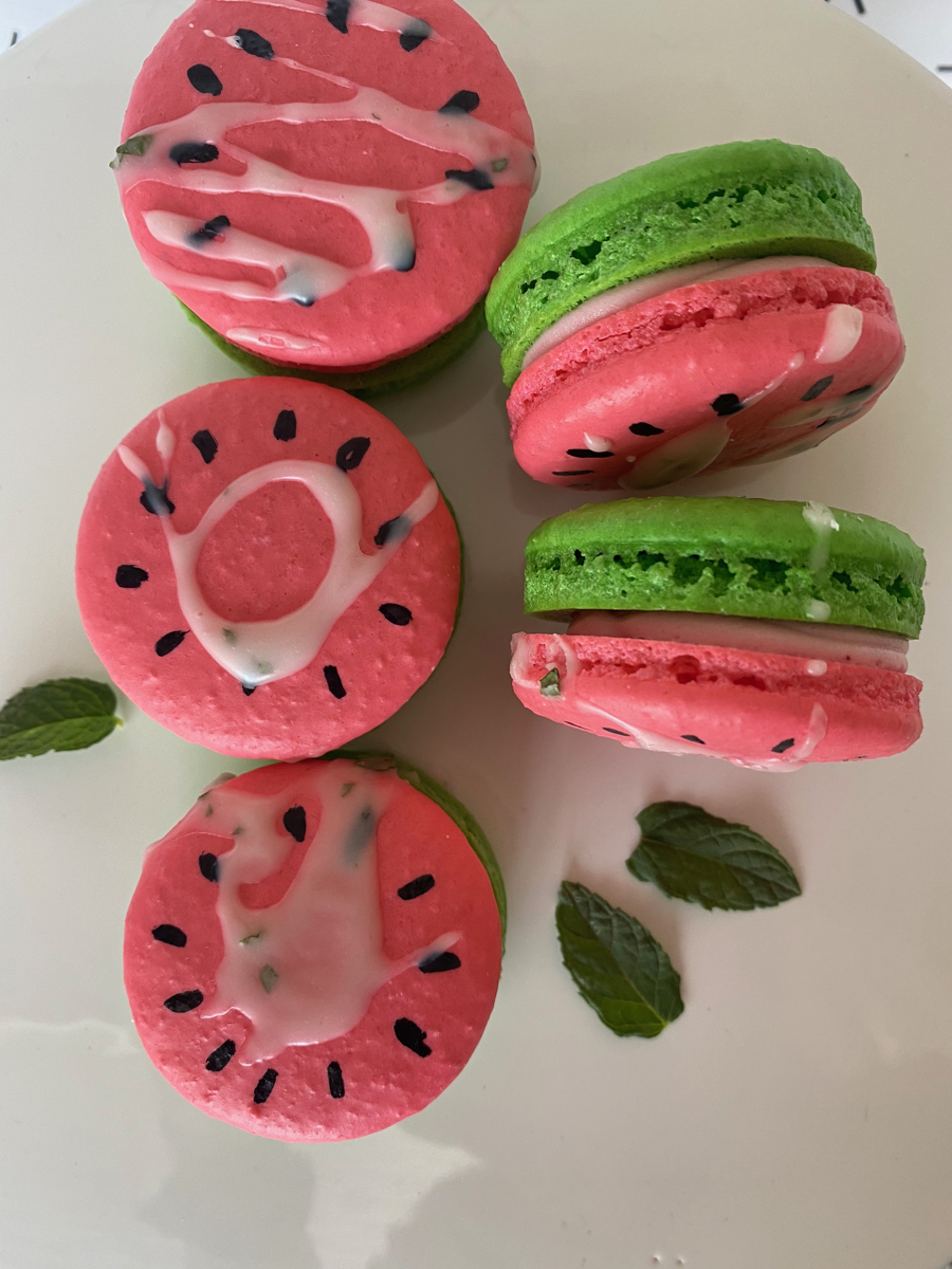Watermelon Berry Mint-Lime Macarons